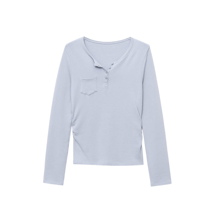 Damen Langarm-Henley-Shirt mit praktischen Knopfdetails und Brusttasche Drune