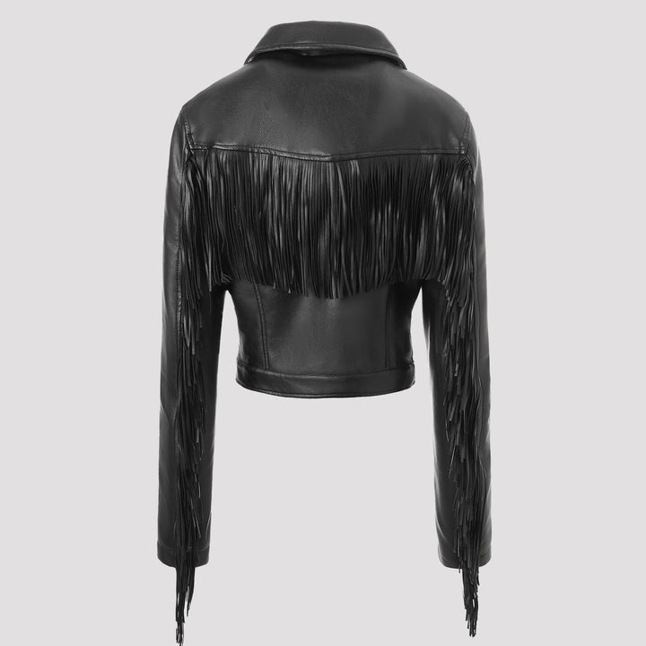 Damen Modische Lederjacke mit Fransen Drune