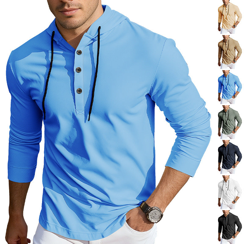 Herren nan Kapuzen-Henley Langarmshirt aus leichtem Stretchjersey mit Kordelzug Drune