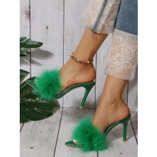 Damen elegante High Heel Sandalen mit flauschigem Dekor Drune