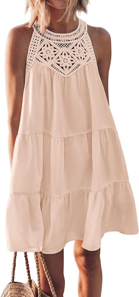 Damen Luftiges Sommerkleid mit Spitzenbesatz und weit geschnittenem Saum Drune