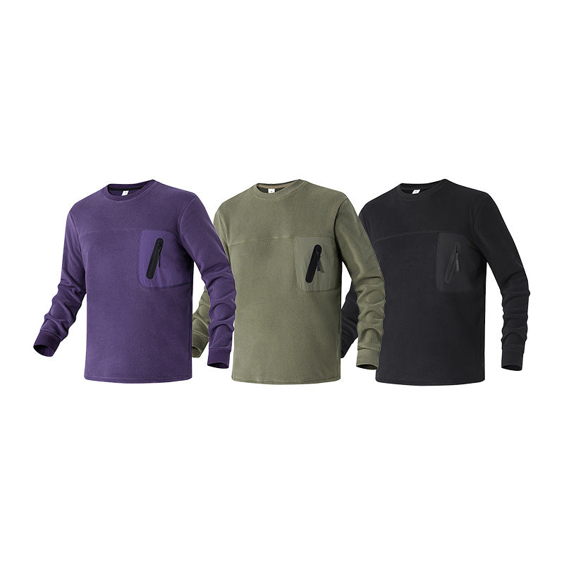 Damen Fleecepullover mit Brustreißverschluss-Tasche und Rundhalsausschnitt Drune