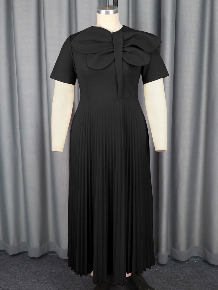 Damen plissiertes Maxikleid mit voluminösem Schleifenkragen Drune