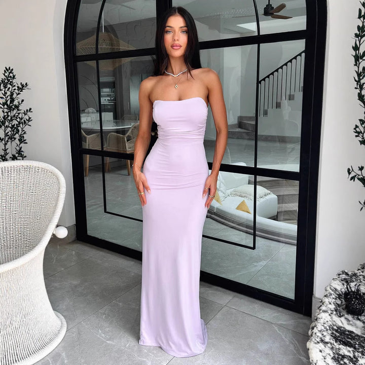 Damen Elegantes Maxikleid mit schulterfreiem Design und figurbetontem Schnitt Drune