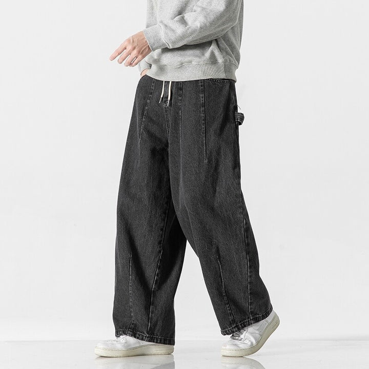Herren Extraweite Baggy-Jeans im Vintage-Wash mit Tunnelzug und elastischem Saum Drune
