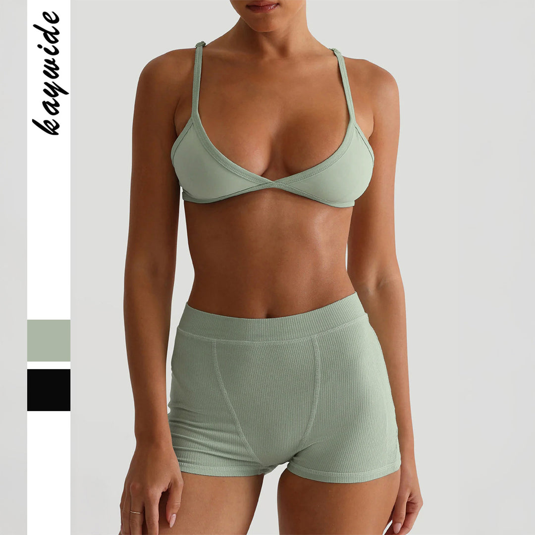 Damen Sport-Bustier und Shorts-Set mit hohem Bund Drune