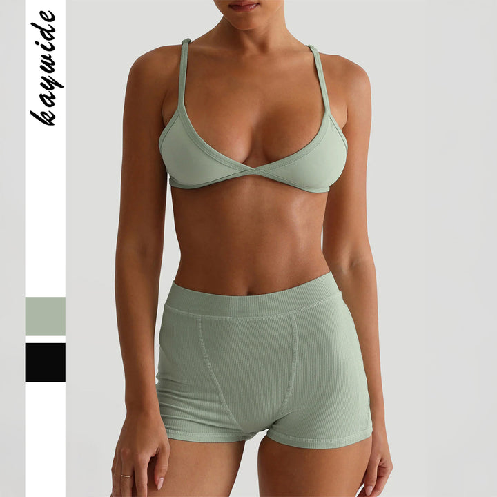 Damen Sport-Bustier und Shorts-Set mit hohem Bund Drune