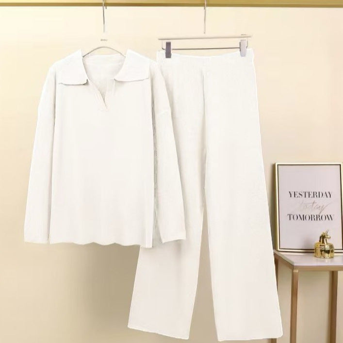 Damen Elegantes Freizeithosen- und Blusen-Set mit Kragen Drune