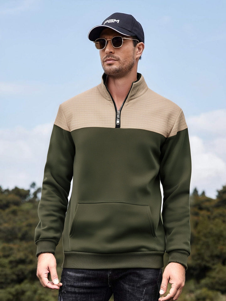 Herren funktionale Sweatjacke mit hochschließendem Kragen und praktischer Kängurutasche Drune