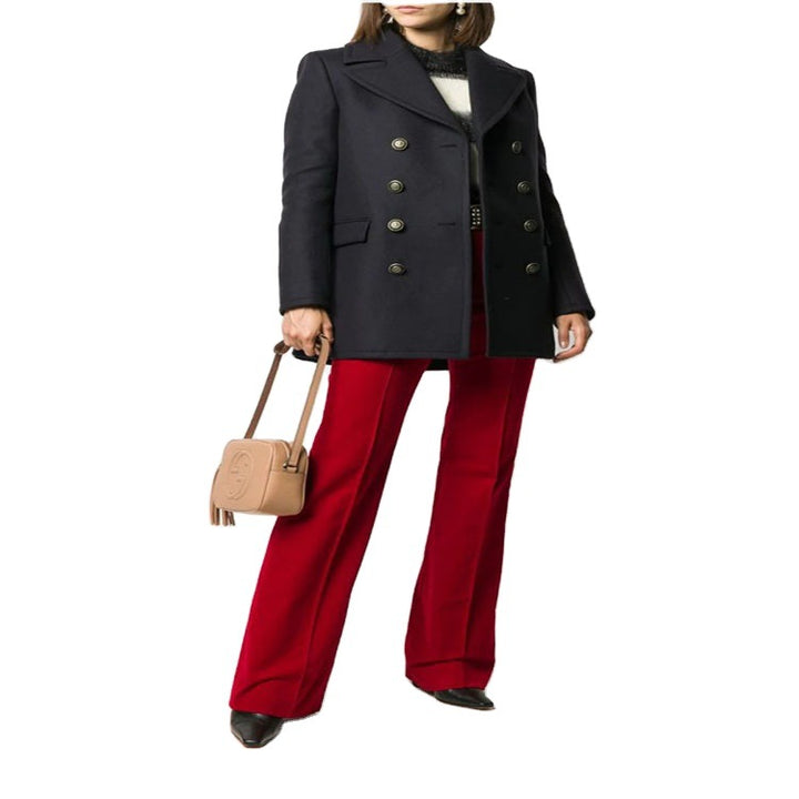 Damen kurztaillierter Zweireihiger Wollmix-Peacoat mit maritimen Details Drune