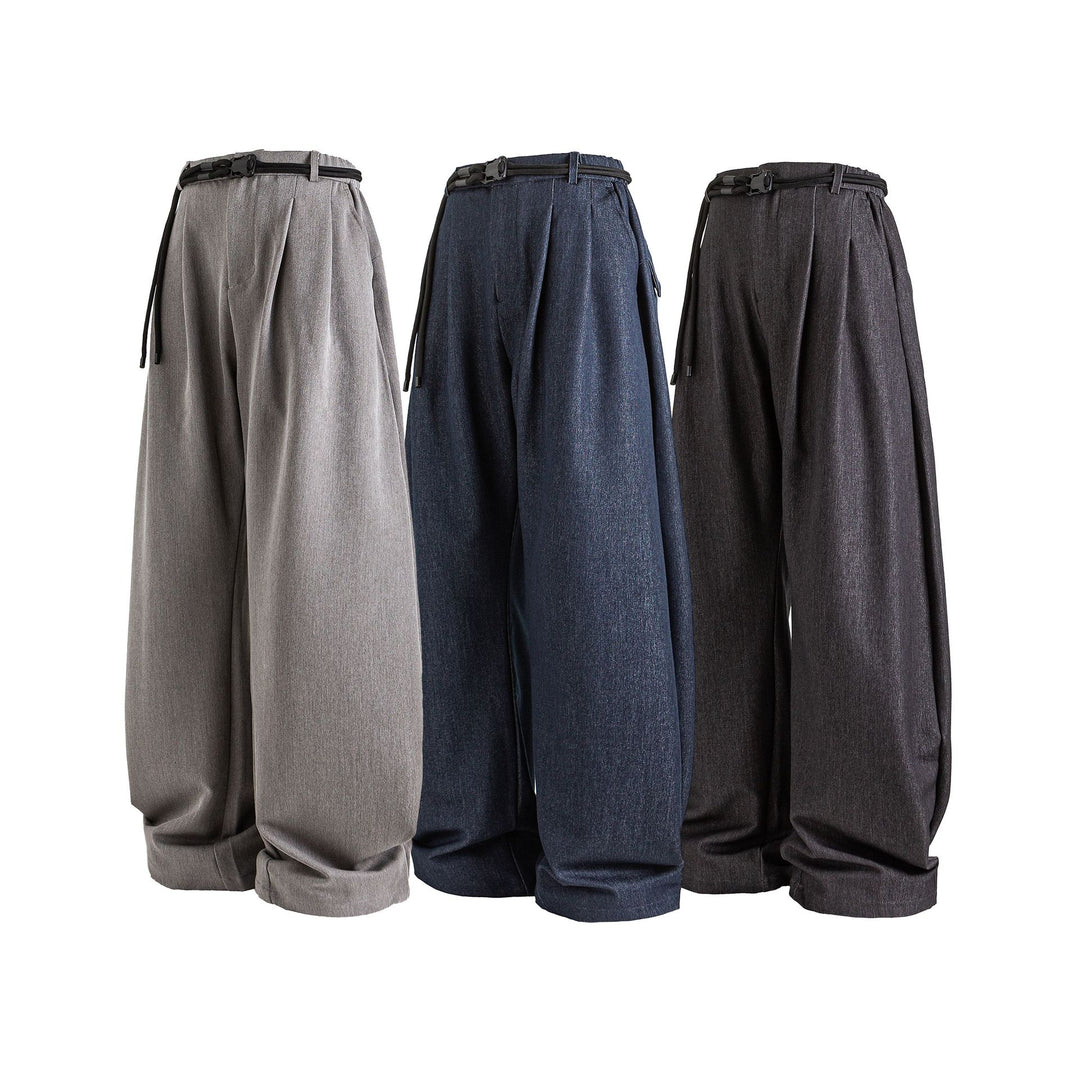 Damen Weite hochtaillierte Jeanshose mit Bundfalten, Kordelgürtel und Culotte-Schnitt Drune