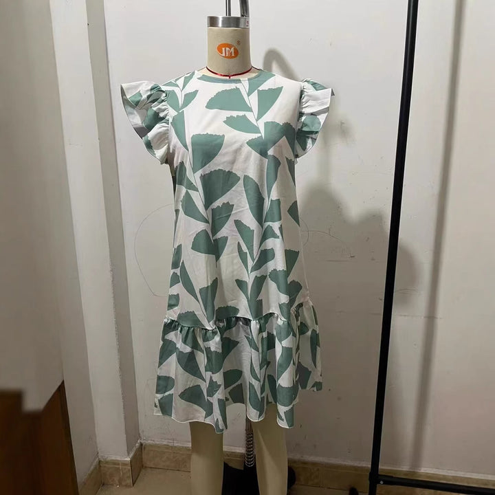 Damen Sommerkleid mit Rüschendetails und floralem Muster Drune