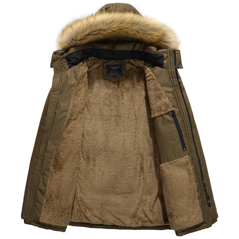 Herren Wattierter Parka mit abnehmbarer Kunstfellblende, Teddyfutter und Windschutz Drune