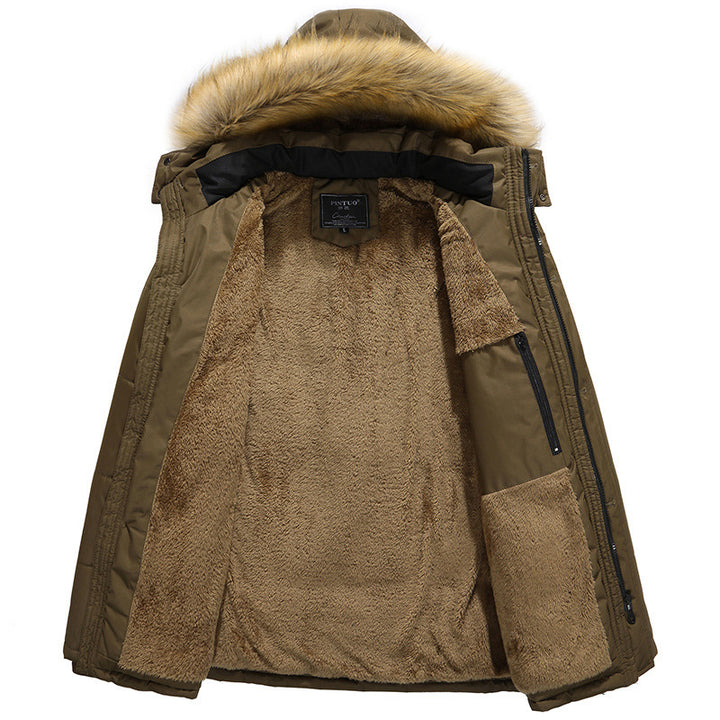 Herren Wattierter Parka mit abnehmbarer Kunstfellblende, Teddyfutter und Windschutz Drune
