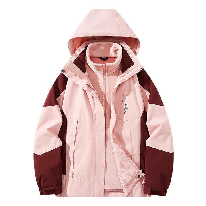 Herren Wasserabweisende zweilagige Trekkingjacke mit abnehmbarer Fleece-Innenjacke und Kapuze Drune