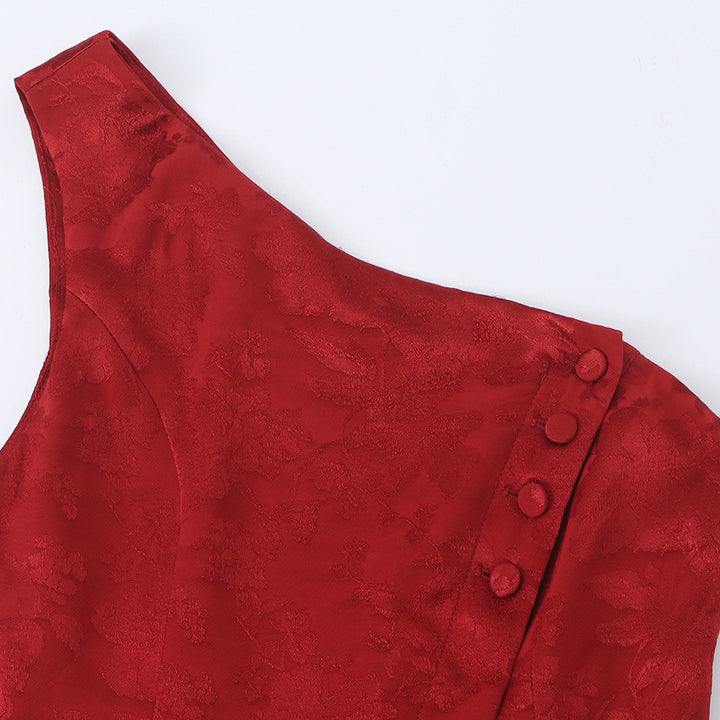Damen Ein-Schulter Jacquard-Top mit Taillenband und Zierschleife Drune