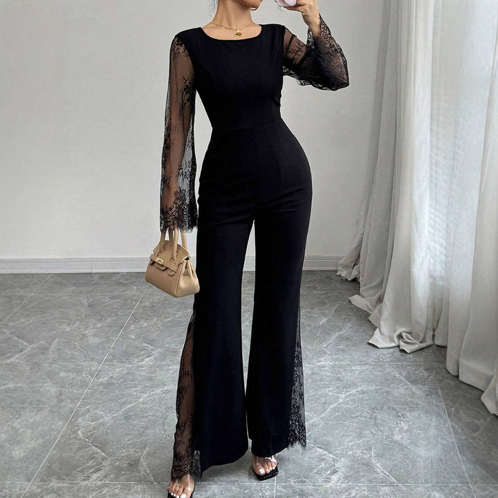 Damen Eleganter Jumpsuit mit schimmernder Spitze und weitem Bein Drune