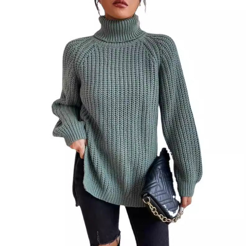 Damen Grobstrickpullover mit hohem Kragen und strukturiertem Muster Drune