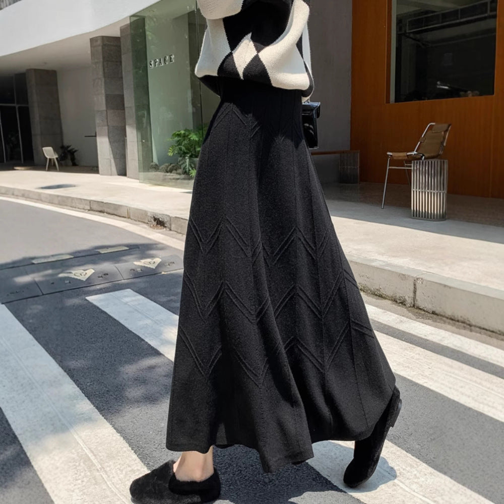 Damen Eleganter Plissee-Midirock aus Strick Drune