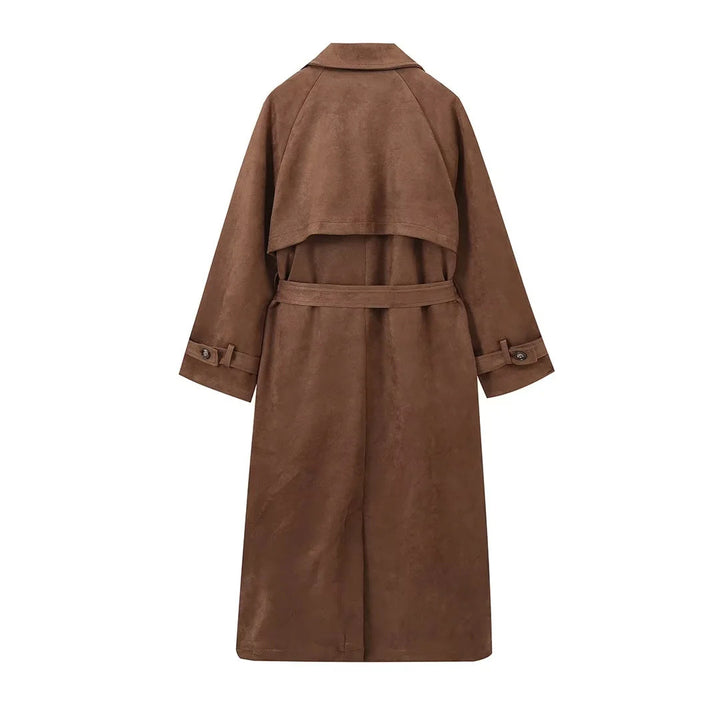 Damen elegante Kunstleder-Trenchcoat mit taillierbarem Gürtel Drune