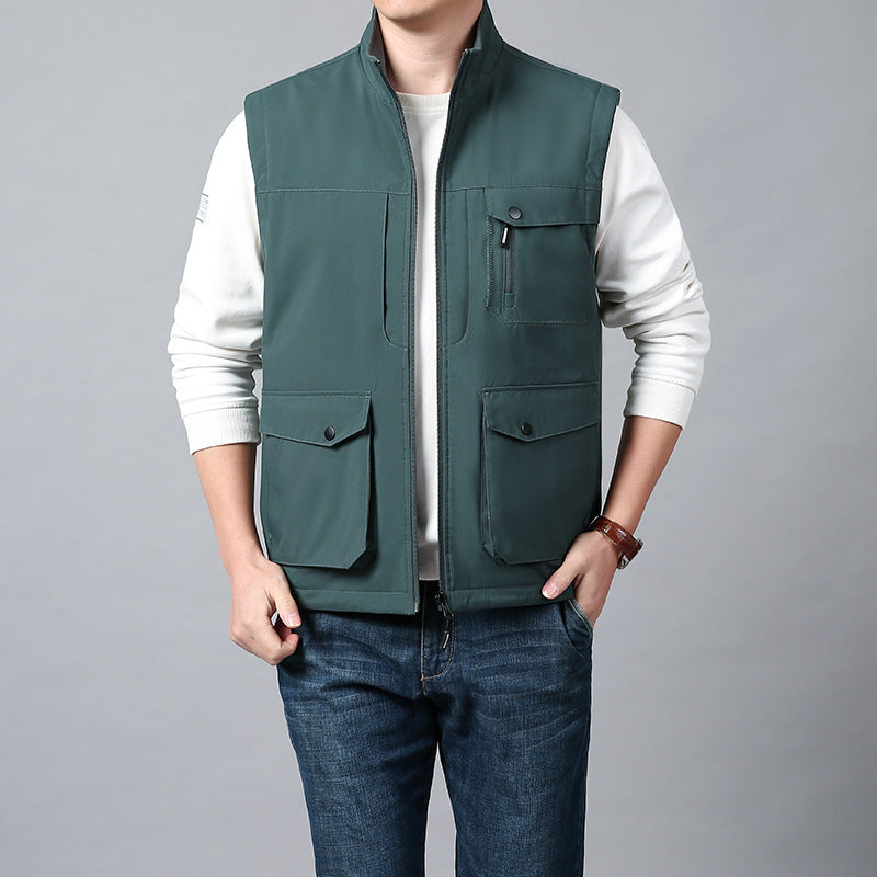 Herren Funktionsweste im urbanen Utility‑Stil mit Organizer‑Taschen und Stehkragen Drune