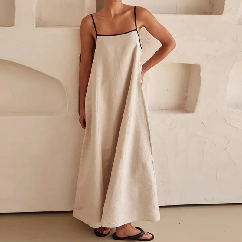 Damen Maxikleid mit lockerem Schnitt und verstellbaren Spaghettiträgern Drune