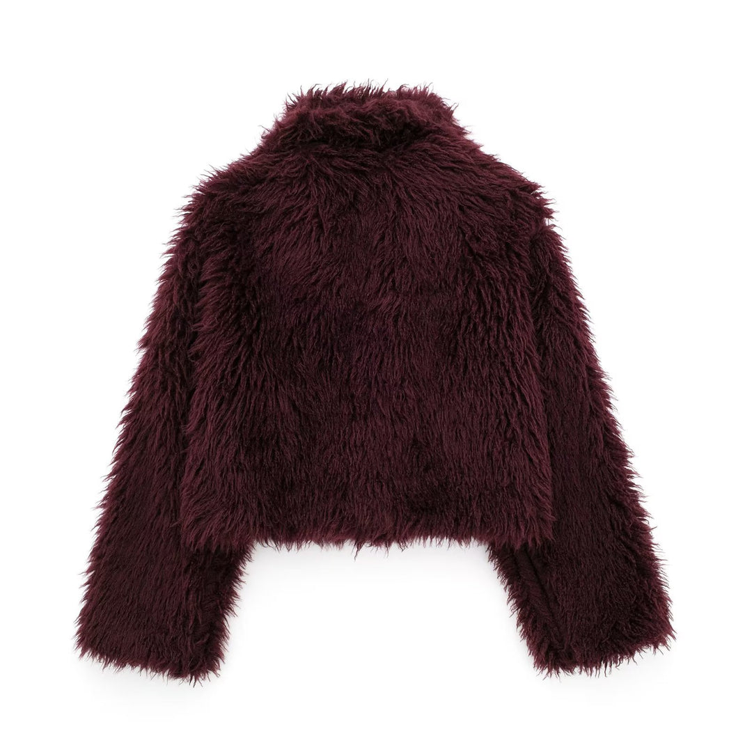 Damen Kurz geschnittene Teddy-Faux-Felljacke mit weitem Reverskragen und soften Flor Drune
