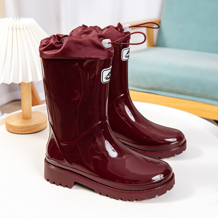 Damen Glänzende knöchelhohe Regenstiefel mit Kordelzug und rutschfester Profilsohle Drune