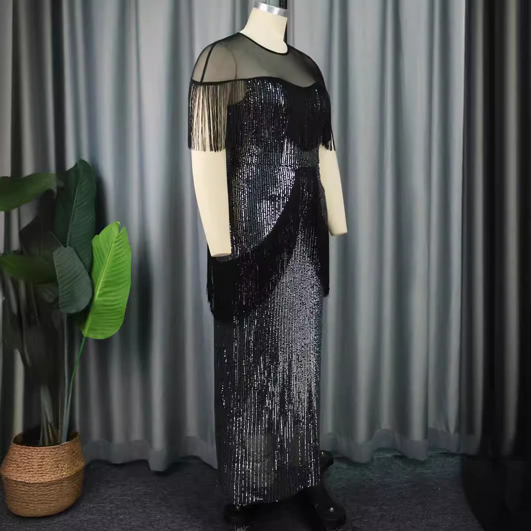 Damen Glamouröses Abendkleid mit Fransen und schimmerndem Obermaterial Drune