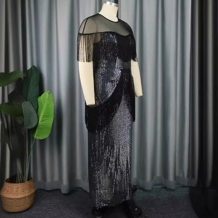 Damen glamouröses Abendkleid mit Fransen und Glitzer-Details Drune