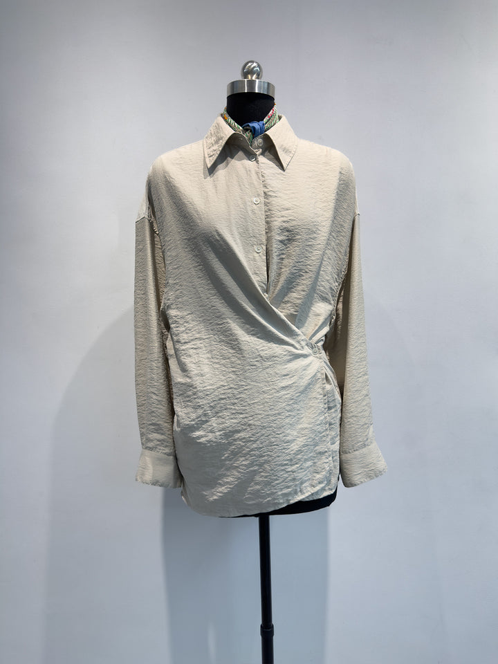 Damen Casual Twist-Front Button-Up Hemd Drune