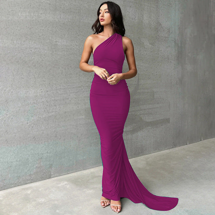 Damen Elegantes One-Shoulder Abendkleid Drune