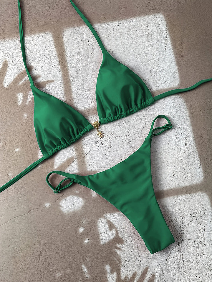 Damen Triangel-Bikini mit verstellbaren Trägern und elegantem Schmuckdetail Drune