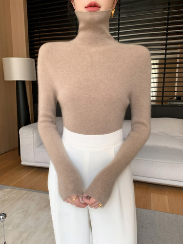 Damen Schlanker Feinstrickpullover mit hohem Rollkragen und feiner Rippstruktur Drune