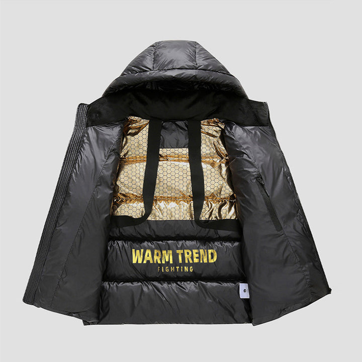 Herren glänzende Thermo-Steppjacke mit reflektierender Innenlage, Kapuze und wärmeisolierender Wattierung Drune