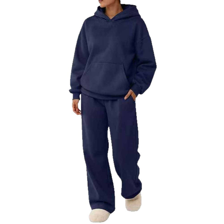 Damen nan zweiteiliges Freizeit-Lounge-Set mit Kapuzenpullover, Kängurutasche und gerader Loungehose aus weichem Baumwollmix Drune