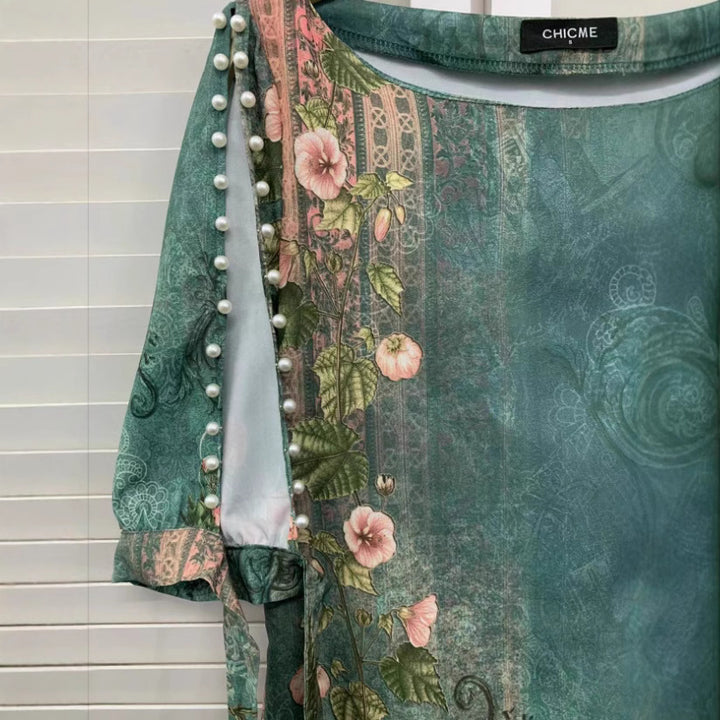 Damen Romantisches Minikleid mit transparenten Ärmeln und verspieltem Blumenmuster Drune