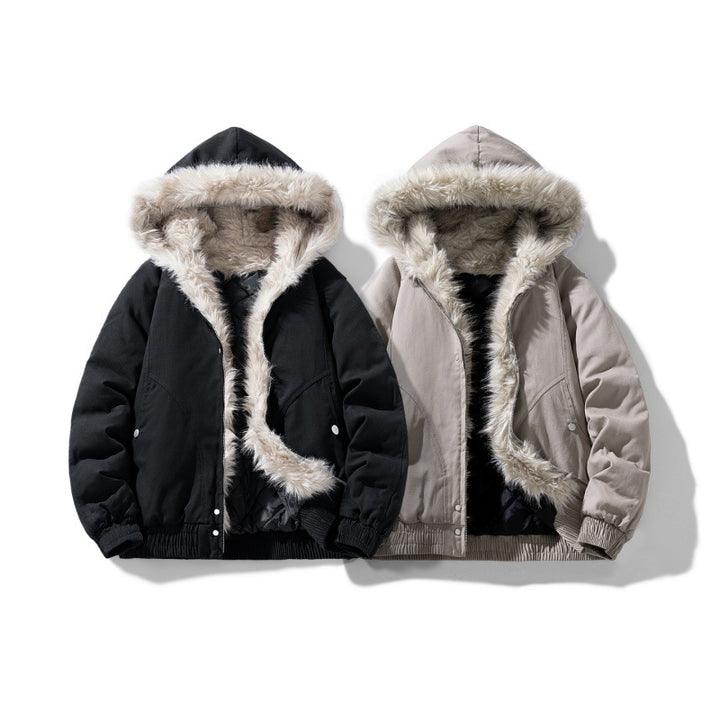 Unisex gesteppte Winterjacke mit Kunstfellkapuze und thermischer Füllung Drune