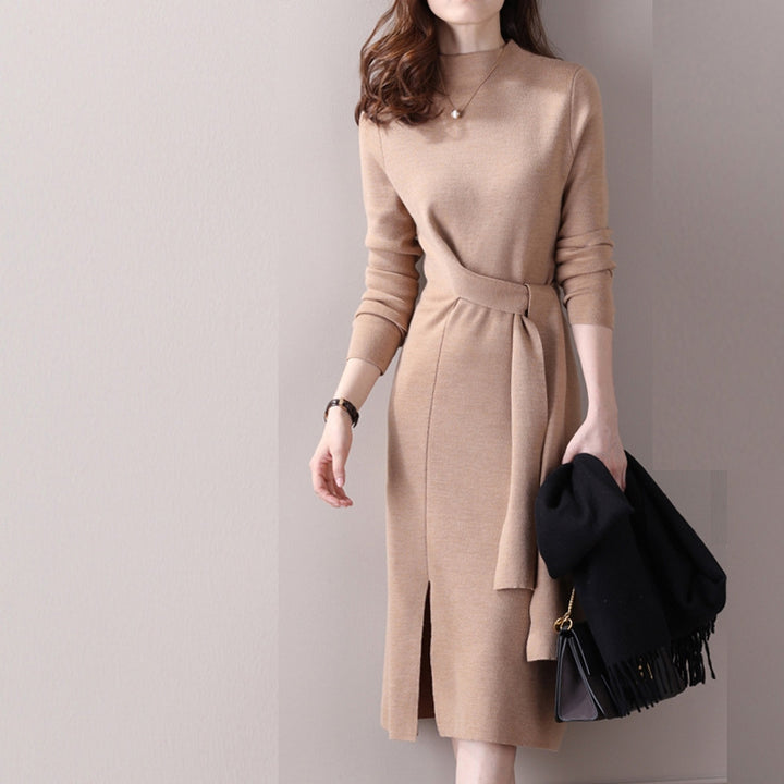 Damen elegantes Wickelkleid mit Rippdetails und seitlichem Schlitz Drune