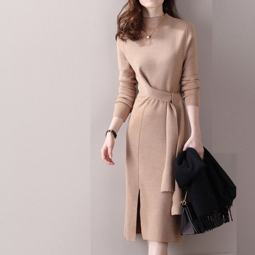 Damen elegantes Wickelkleid mit Rippdetails und seitlichem Schlitz Drune