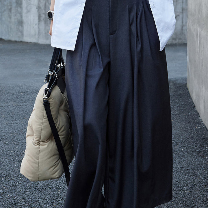 Damen Hochtaillierte Palazzo-Bundfaltenhose mit weitem, fließendem Bein Drune