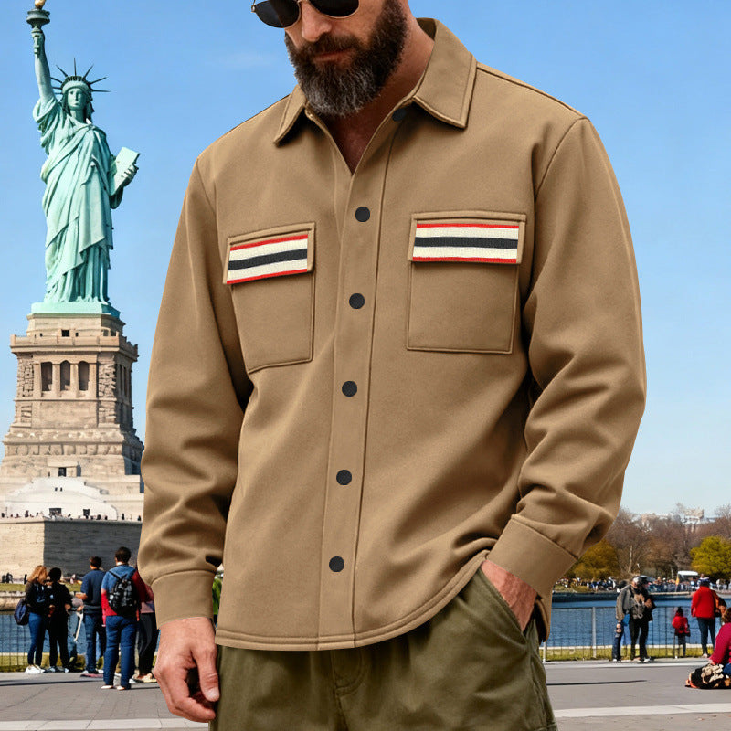Herren Overshirt-Jacke aus schwerem Baumwollmix mit Brusttaschen und Kontraststreifen Drune