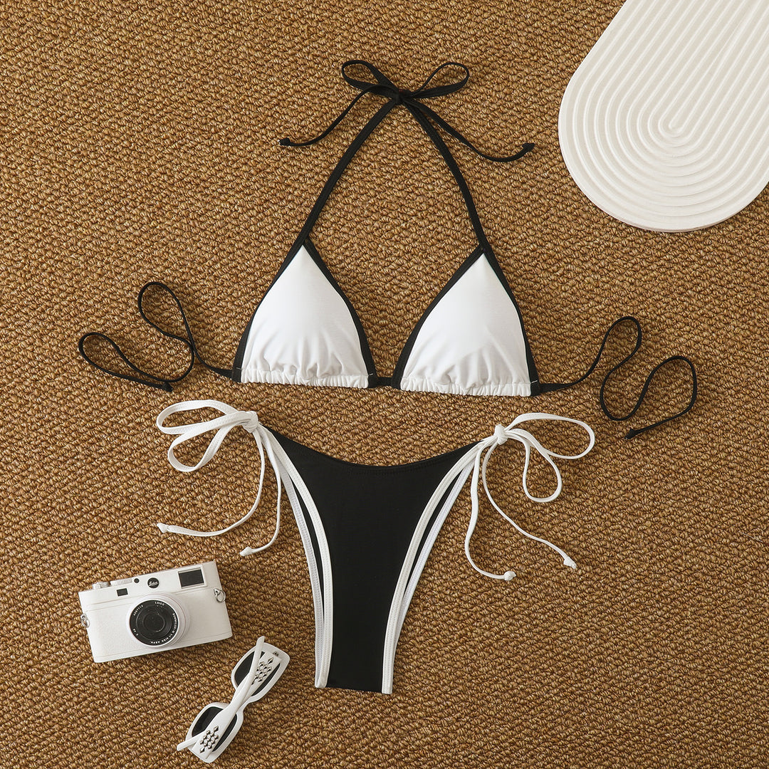 Damen Triangel-Bikini mit verstellbaren Bindebändern und hoch geschnittenen Unterteilen Drune