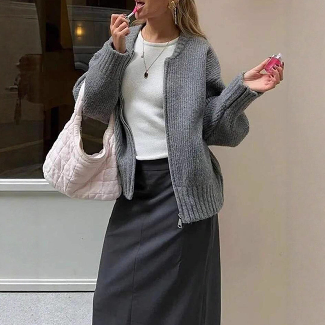 Damen Oversize gerippter Kurzpullover mit Halbzip und überschnittener Schulter Drune