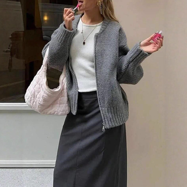 Damen Oversize gerippter Kurzpullover mit Halbzip und überschnittener Schulter Drune