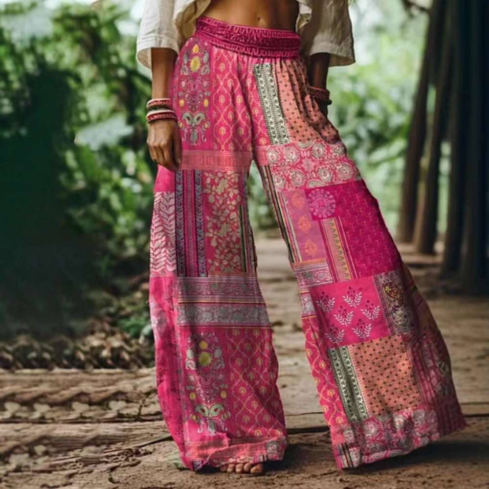 Damen Weite Sommerhose mit buntem Blumen- und Schmetterlingsprint Drune