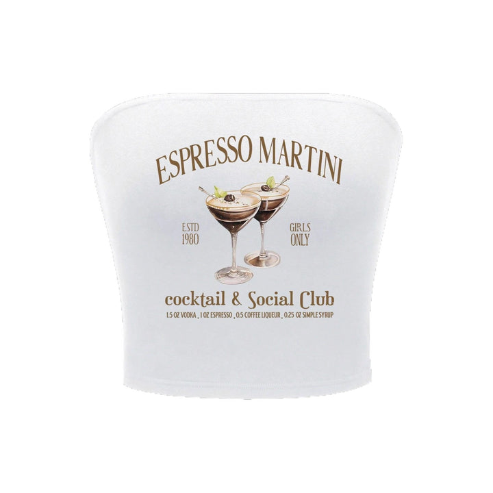 Damen Bandeau Top mit Espresso Martini Aufdruck und figurbetontem Schnitt Drune