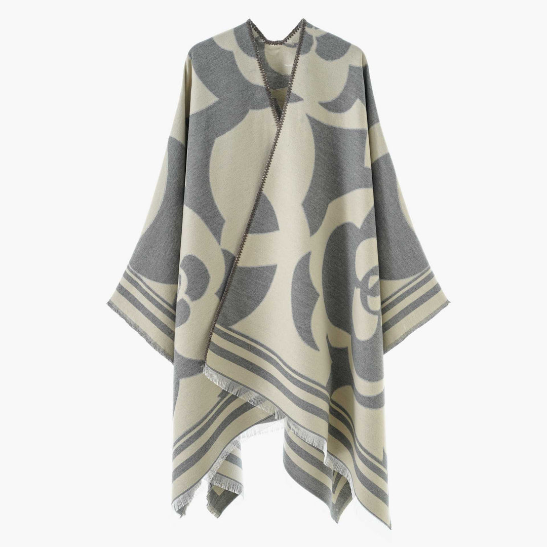 Damen Jacquard-Überwurf im Oversize-Cape-Stil mit großflächigem Muster Drune