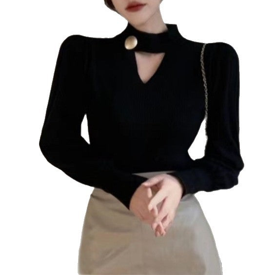Damen Modischer Pullover mit V-Ausschnitt und dekorativer Knopfleiste Drune