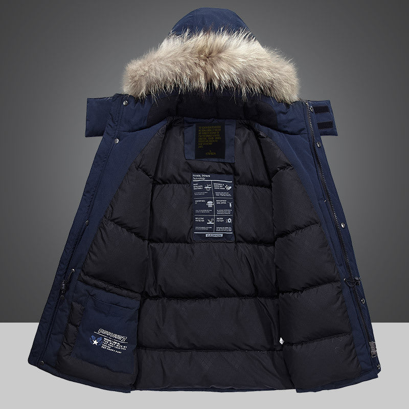 Herren Winterparka mit abnehmbarer Kapuze und Kunstfellbesatz wasserabweisend multifunktionale Taschen Drune
